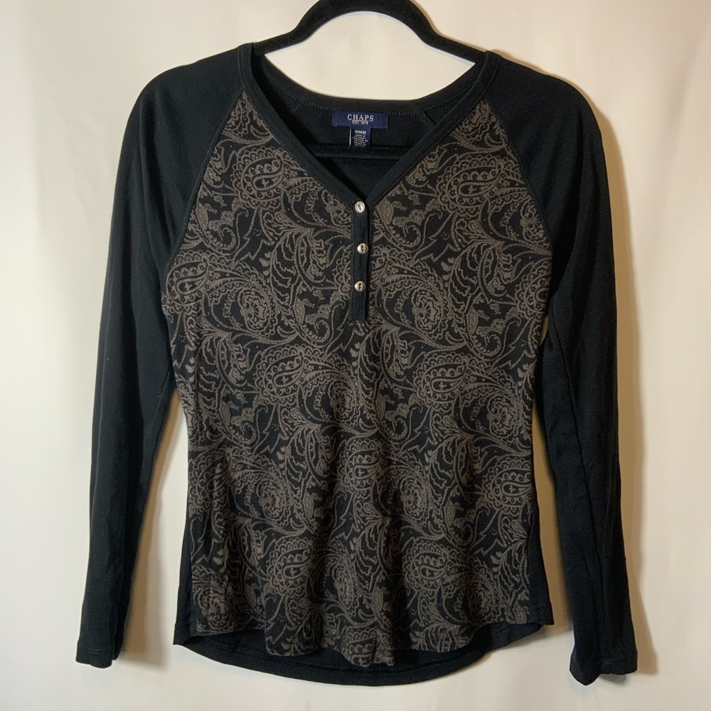 Chaps Black and Gray Paisley Blouse
